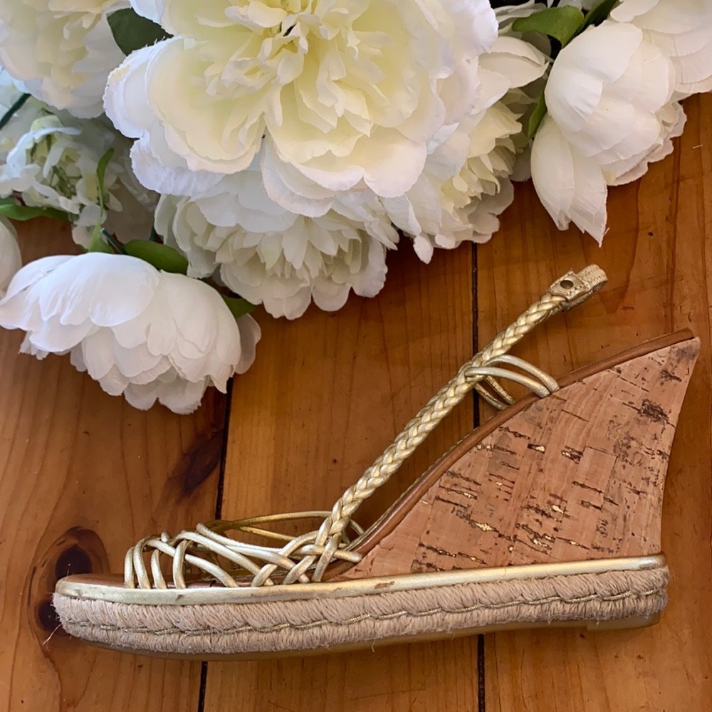 Cole Haan Gold Cork Wedge Sandals Espadrilles - Picture 1 of 12